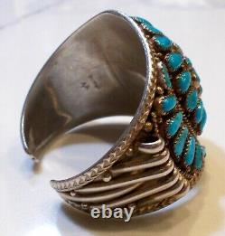 Navajo/Zuni Sterling Silver Turquoise Cuff Bracelet SIGNED VINTAGE JEWELRY