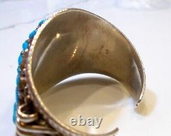 Navajo/Zuni Sterling Silver Turquoise Cuff Bracelet SIGNED VINTAGE JEWELRY