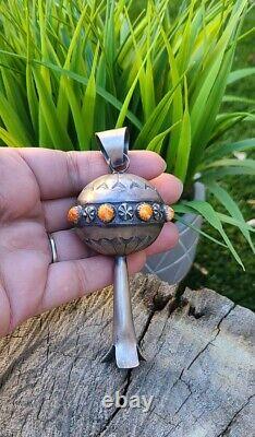 Navajo jewelry Old Pawn Handmade Sterling Silver Blossom vintage Pendant Signed
