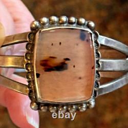 Navajo old pawn vtg Sterling Silver & Petrified Wood Cuff Fred Harvey Era