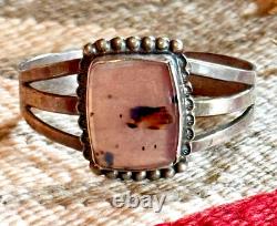Navajo old pawn vtg Sterling Silver & Petrified Wood Cuff Fred Harvey Era