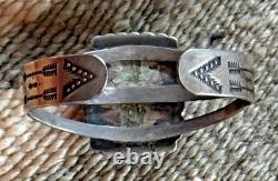 Navajo old pawn vtg Sterling Silver & Petrified Wood Cuff Fred Harvey Era