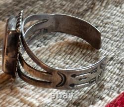 Navajo old pawn vtg Sterling Silver & Petrified Wood Cuff Fred Harvey Era