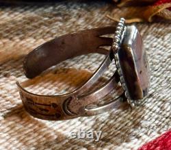Navajo old pawn vtg Sterling Silver & Petrified Wood Cuff Fred Harvey Era