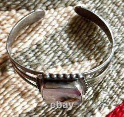Navajo old pawn vtg Sterling Silver & Petrified Wood Cuff Fred Harvey Era