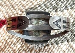 Navajo old pawn vtg Sterling Silver & Petrified Wood Cuff Fred Harvey Era
