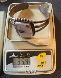 Navajo old pawn vtg Sterling Silver & Petrified Wood Cuff Fred Harvey Era