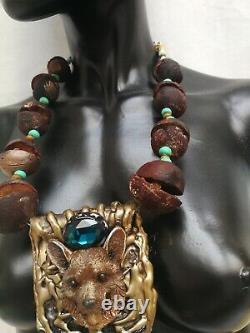 Navajo tribe natives america ethnic necklace primitive jewelry pendant bear fang
