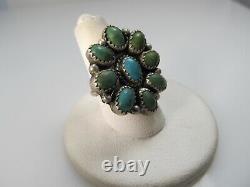 Nice Old Turquoise Cluster Ring Sterling Silver Handmade Native American