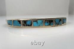 Nice Vintage Natural Turquoise Inlay Sterling Silver Cuff Bracelet Native Americ