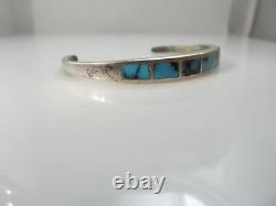 Nice Vintage Natural Turquoise Inlay Sterling Silver Cuff Bracelet Native Americ