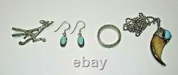 Nice Vtg Lot Of 9 Piece Native American Sterling Silver & Turquoise Jewelry
