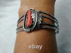 Nice vintage Native American Navajo sterling coral cuff bracelet