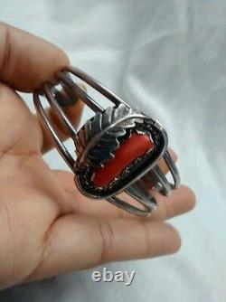 Nice vintage Native American Navajo sterling coral cuff bracelet