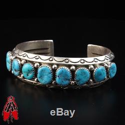 Nine turquoise stone sterling silver. 925 Bracelet Vintage Navajo old dead Pawn