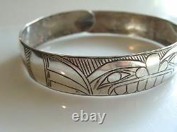 Northwest Coast Engraved Silver Bangle Bracelet