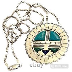 Noteworthy Vintage Carlisle Turquoise Sterling Silver Sunface Brooch Necklace