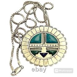 Noteworthy Vintage Carlisle Turquoise Sterling Silver Sunface Brooch Necklace