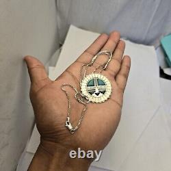 Noteworthy Vintage Carlisle Turquoise Sterling Silver Sunface Brooch Necklace