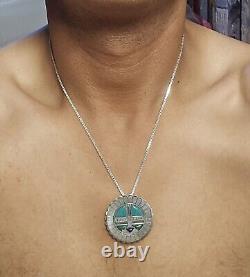 Noteworthy Vintage Carlisle Turquoise Sterling Silver Sunface Brooch Necklace