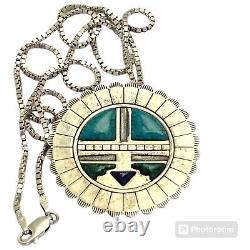 Noteworthy Vintage Carlisle Turquoise Sterling Silver Sunface Brooch Necklace