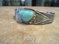 OLDER Vintage 1960's Navajo Sterling Silver Turquoise APPLIQUE Bracelet