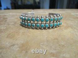 OLDER Vintage Navajo Sterling Silver SNAKE EYE Turquoise Row Bracelet