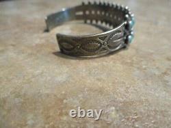 OLDER Vintage Navajo Sterling Silver SNAKE EYE Turquoise Row Bracelet