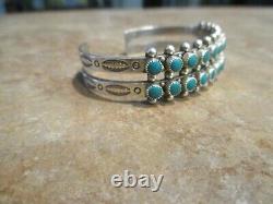 OLDER Vintage Navajo Sterling Silver SNAKE EYE Turquoise Row Bracelet