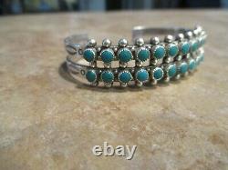 OLDER Vintage Navajo Sterling Silver SNAKE EYE Turquoise Row Bracelet