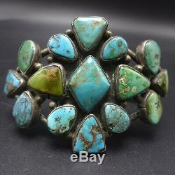 OLD 1910 to 1920s Vintage NAVAJO Sterling Silver TURQUOISE Cluster Cuff BRACELET