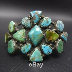 OLD 1910 to 1920s Vintage NAVAJO Sterling Silver TURQUOISE Cluster Cuff BRACELET