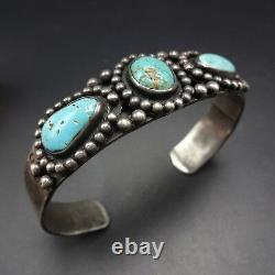 OLD 1930s NAVAJO Hand Stamped Sterling Silver TURQUOISE BRACELET Whirling Logs