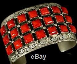 OLD PAWN Vintage Mediterranean Sea Coral Vintage NAVAJO Sterling Silver Bracelet