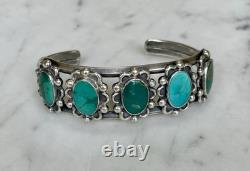 OLD PAWN Vintage Sterling Silver Native American Turquoise Cuff Bracelet 30g