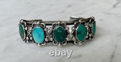 OLD PAWN Vintage Sterling Silver Native American Turquoise Cuff Bracelet 30g