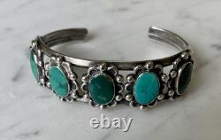 OLD PAWN Vintage Sterling Silver Native American Turquoise Cuff Bracelet 30g