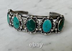 OLD PAWN Vintage Sterling Silver Native American Turquoise Cuff Bracelet 30g