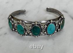 OLD PAWN Vintage Sterling Silver Native American Turquoise Cuff Bracelet 30g