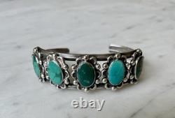 OLD PAWN Vintage Sterling Silver Native American Turquoise Cuff Bracelet 30g
