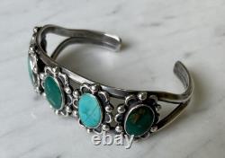 OLD PAWN Vintage Sterling Silver Native American Turquoise Cuff Bracelet 30g