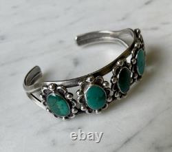 OLD PAWN Vintage Sterling Silver Native American Turquoise Cuff Bracelet 30g