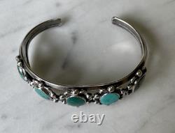 OLD PAWN Vintage Sterling Silver Native American Turquoise Cuff Bracelet 30g