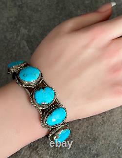 OLD Vintage Native American Navajo 5 Turquoise Sterling silver Bracelet