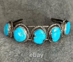 OLD Vintage Native American Navajo 5 Turquoise Sterling silver Bracelet