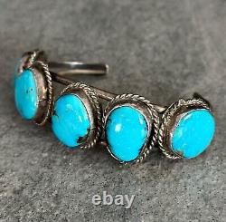 OLD Vintage Native American Navajo 5 Turquoise Sterling silver Bracelet
