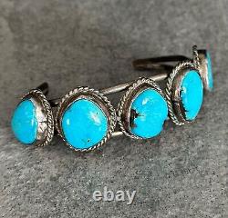 OLD Vintage Native American Navajo 5 Turquoise Sterling silver Bracelet