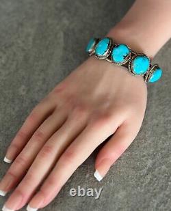 OLD Vintage Native American Navajo 5 Turquoise Sterling silver Bracelet
