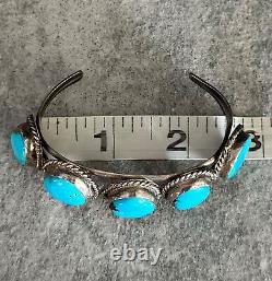 OLD Vintage Native American Navajo 5 Turquoise Sterling silver Bracelet