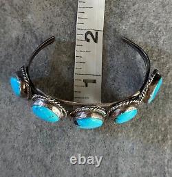 OLD Vintage Native American Navajo 5 Turquoise Sterling silver Bracelet